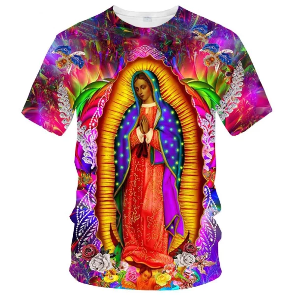 T-shirt vierge Maria 3D pour hommes et femmes, vêtements décontractés à manches courtes, pleine taille, nouveaux vêtements pour hommes à la mode d'été – Image 17