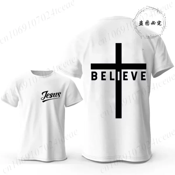 Croyez la croix jésus graphique créatif hommes T-shirts mode été esthétique T-shirts décontracté à manches courtes t-shirt hauts chrétiens – Image 14