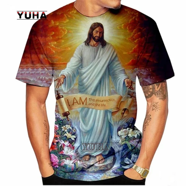 Économie de dessin animé religieux de Jésus pour hommes, Streetwear décontracté, Dieu, Vierge Marie, Harajuku, Nouvelle mode d'été, 2022 – Image 8