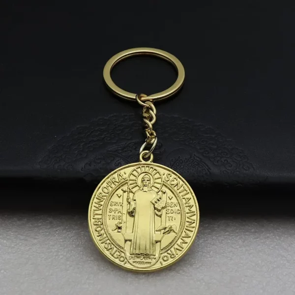 Porte-clés Médaillon Saint Benoît, Pendentif Bijoux Catholique, Double Face, Rond Jésus, Bijoux en Métal, Nouveau – Image 6