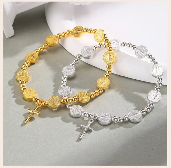 Bracelets de perles de coss catholiques pour femmes, bijoux religieux de carte ronde de Jésus – Image 11