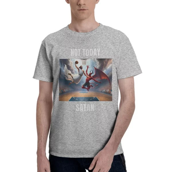 Pas aujourd'hui Satan T-Shirts pour hommes jésus vs Satan jouant au basket-ball col rond 100% coton à manches courtes T-Shirts vêtements d'été – Image 15