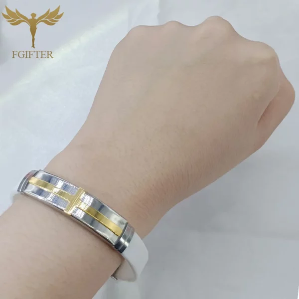 ChimJesus-Bracelets croix en acier inoxydable pour homme, bracelet en silicone, ceinture blanche, amulette religieuse chrétienne, accessoire de bijoux de fête – Image 3