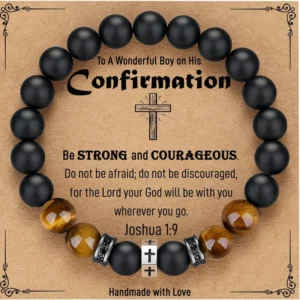 Bracelet croisé pour hommes et garçons, cadeaux pour adolescents, fils, petit-fils, cèdre, remise de diplôme d'anniversaire, cadeau de Confirmation de première Communion chrétienne