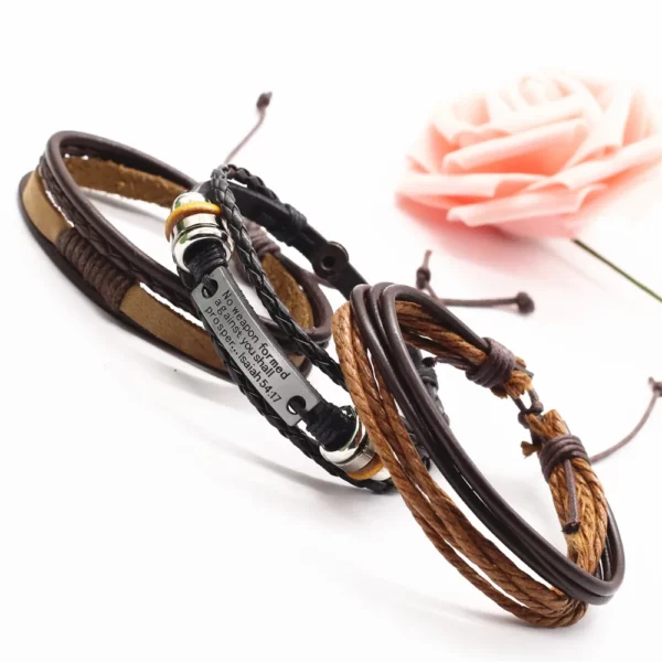 WESTBULL 3 pièces/ensemble Bracelets en cuir multicouche pour hommes croix charme Homme Bracelets cadeau bijoux – Image 28