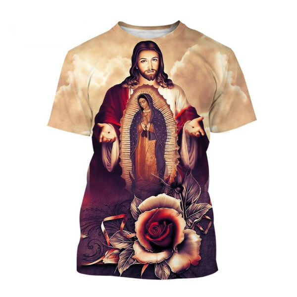 Offre spéciale mère de dieu chrétienne vierge marie impression 3D T-Shirt jésus croix dieu croix jésus aime tout chrétien unisexe haut décontracté – Image 33