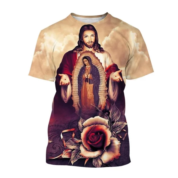 Offre spéciale mère de dieu chrétienne vierge marie impression 3D T-Shirt jésus croix dieu croix jésus aime tout chrétien unisexe haut décontracté – Image 13