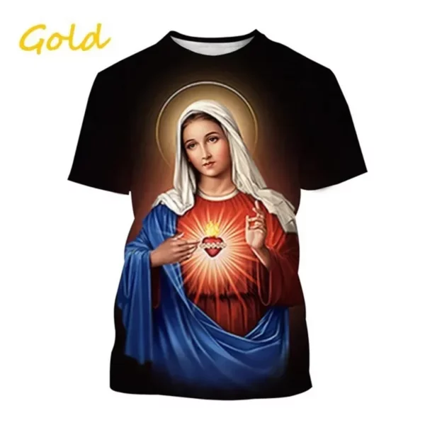 T-shirt imprimé 3D de la Vierge Marie pour femmes, déesse de la misériUL, chrétien, béni Jésus, dieu, t-shirts, vêtements pour femmes, unisexe, manches courtes – Image 19
