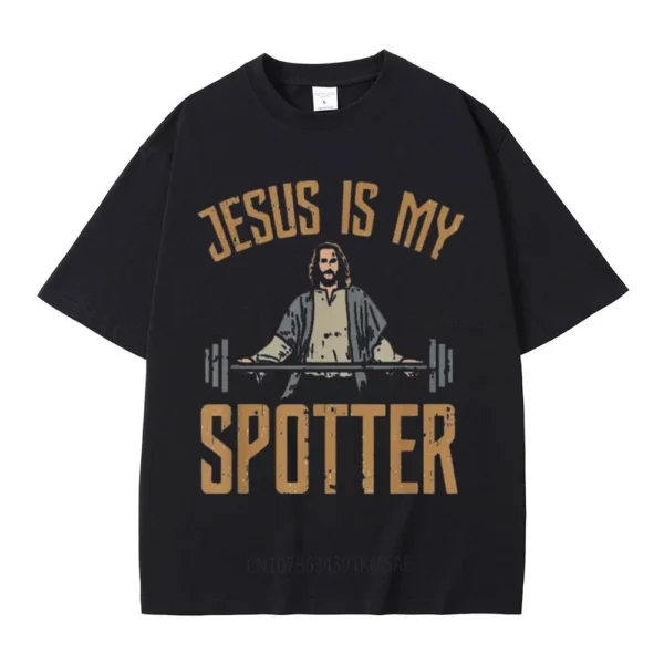 T-shirt en coton à col rond pour homme, streetwear unisexe, Harajuku, vintage, drôle, Jesus Is My Spotter, Christ Gym