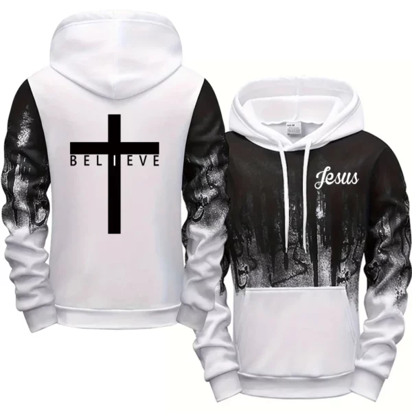 Sweat à capuche Style jésus Christ pour hommes, sweat-shirt à capuche imprimé croix de haute qualité, toutes saisons, quotidien, décontracté, sport, mode pull – Image 12