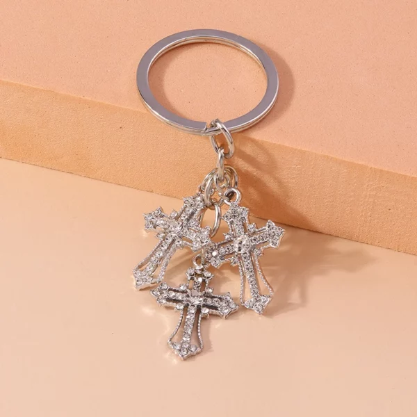 Porte-clés religieux croix en cristal biscuits pour femmes et filles, porte-clés, porte-clés, breloques de sac à main, bijoux à bricoler soi-même, cadeaux, luxe – Image 5