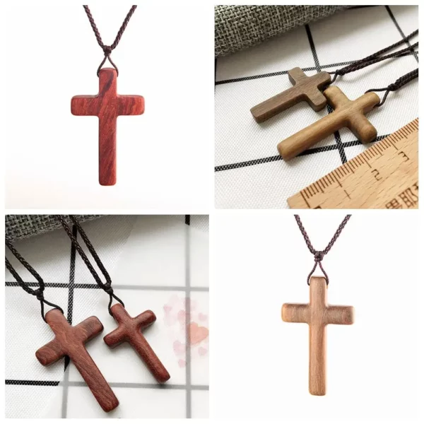 Collier religieux en bois d'ébène naturel, pendentif en bois de santal, croix en bois noir et brun, nouveau Design, cadeau