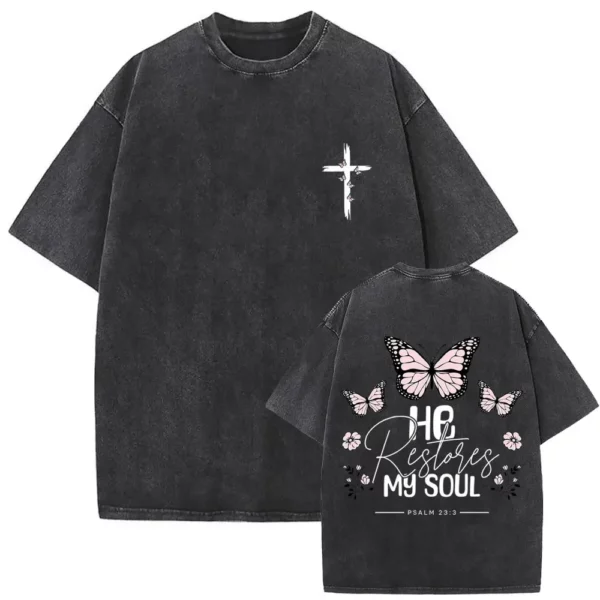 T-shirt délavé Vintage pour hommes et femmes, style religieux chrétien, jésus pardonne le père, gothique Rock, surdimensionné, Streetwear – Image 19