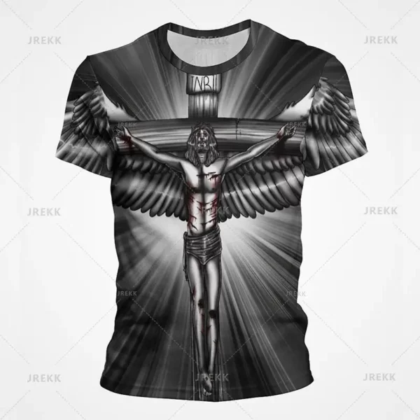 T-shirt à manches courtes imprimé 3D pour hommes et femmes, vêtements de rue décontractés, vêtements vintage, impression graphique du Christ Jésus, pop et hip hop, été – Image 20