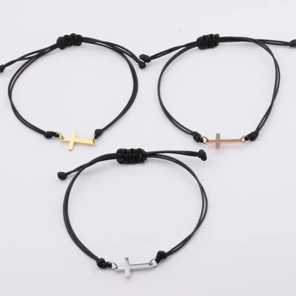 Bracelet à breloques croix en acier inoxydable pour hommes et femmes, 10 pièces, fait à la main, tressé, chaîne porte-bonheur réglable, bijoux cadeau – Image 4