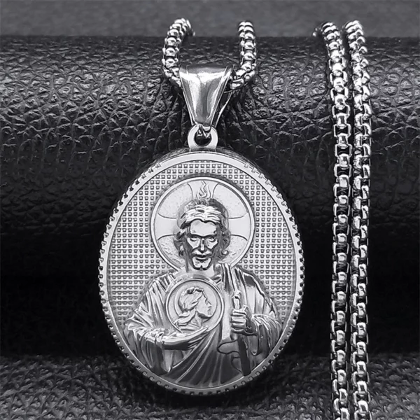 SAINT JUDE prier pour nous collier pour femmes hommes en acier inoxydable couleur argent Christ jésus médaille collier bijoux collier ZZ399 – Image 9