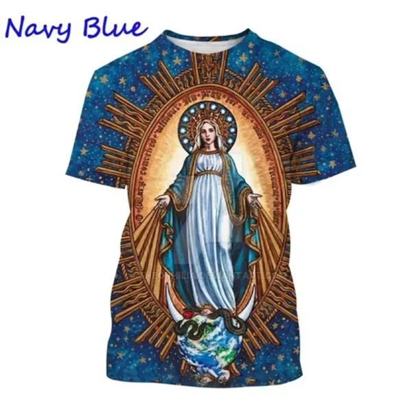 T-shirt imprimé 3D de la Vierge Marie pour femmes, déesse de la misériUL, chrétien, béni Jésus, dieu, t-shirts, vêtements pour femmes, unisexe, manches courtes – Image 6