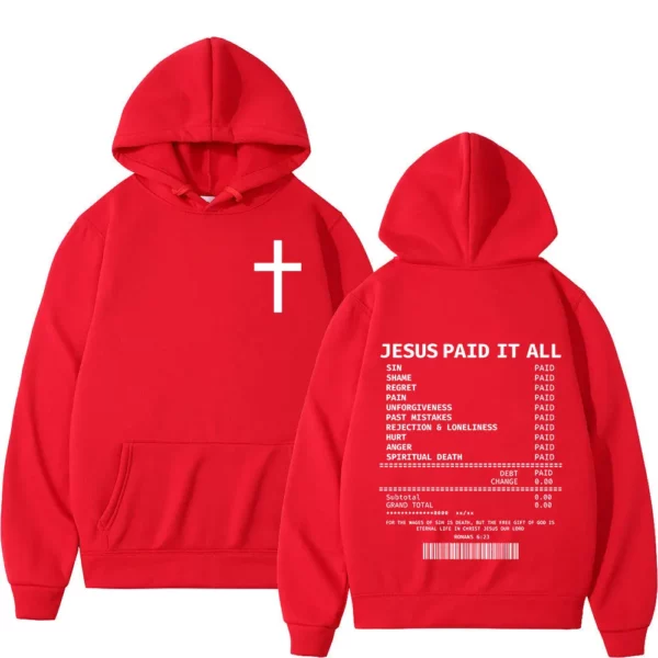 Salut jésus payé tout sweats à capuche verset de la Bible chrétienne hommes femmes vêtements Hip Hop Vintage sweats pulls surdimensionnés – Image 7