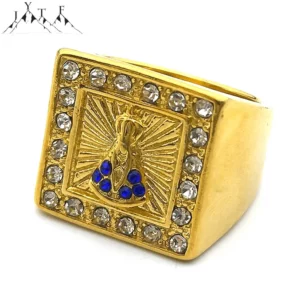 Bague en acier inoxydable avec biscuits en cristal rétro chrétien pour hommes, bijoux Nol'attitude Senhora, Notre-Dame d'Aparecida, Brésil, Vierge Marie