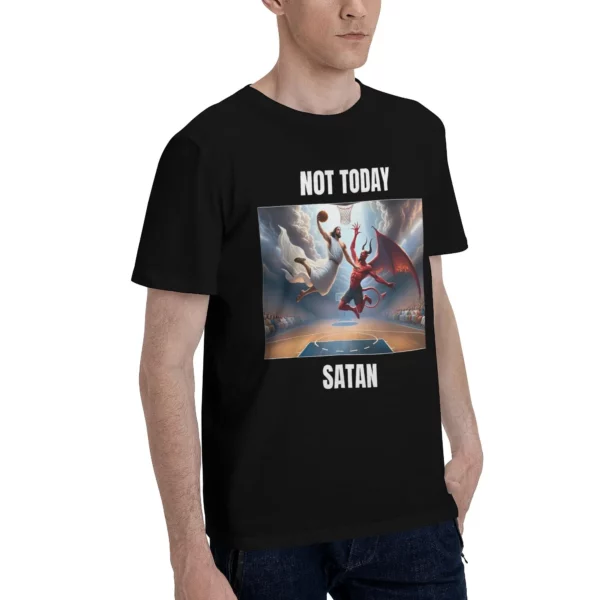 Pas aujourd'hui Satan T-Shirts pour hommes jésus vs Satan jouant au basket-ball col rond 100% coton à manches courtes T-Shirts vêtements d'été – Image 2