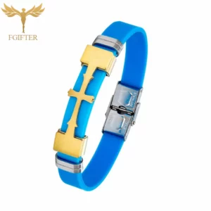 Bracelets en acier inoxydable pour documents en or, accessoire de symboles croisés, plusieurs couleurs, bracelet en caoutchouc, bracelets, religion chrétienne, bijoux