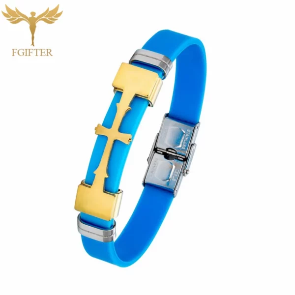 Bracelets en acier inoxydable pour documents en or, accessoire de symboles croisés, plusieurs couleurs, bracelet en caoutchouc, bracelets, religion chrétienne, bijoux