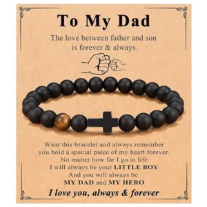 Bracelet élastique en pierre naturelle perlée, croix, pour papa, parrain, mari, frère, foi, amour, espoir, cadeaux