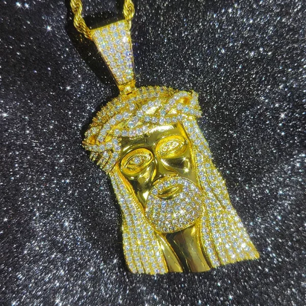 Pendentif de Jésus en diamant glacé de style hip-hop Bling, bijoux plaqués or et argent, pendentif de foi religieuse et chrétienne, cadeau – Image 8