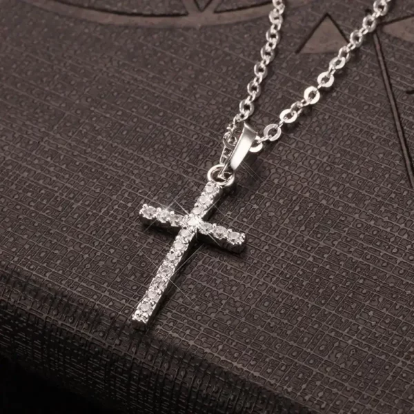 Collier de luxe avec pendentifs croix en Zircon, couleur argent doré clair, pour hommes et femmes, accessoire de chaîne de bijoux – Image 7