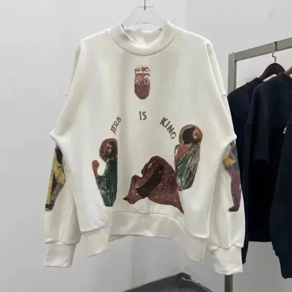 Sweat-shirt imprimé lettre trois dieux pour femme, Kanye Jesus Is King, sweat à capuche Hip Hop, pull à manches longues, CPFM, Respzed, hiver – Image 3