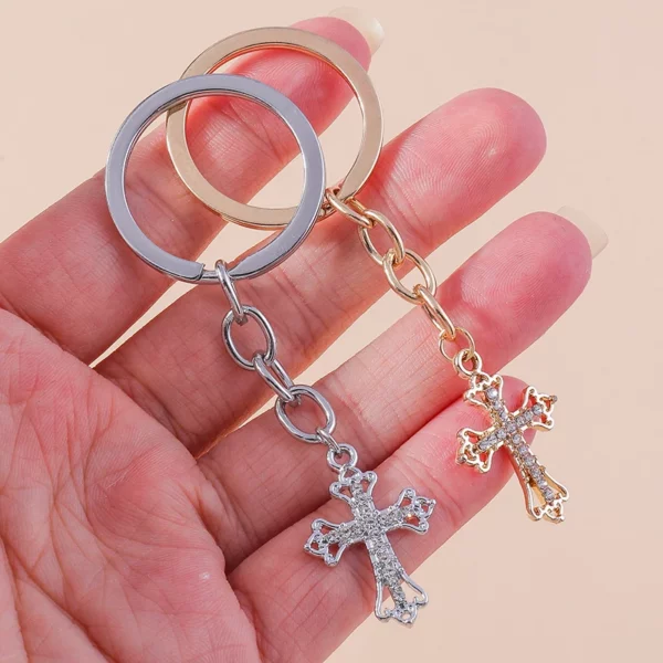 Porte-clés croix en cristal chic, porte-clés religieux de Jésus, porte-clés de voiture, pendentif de sac à main, accessoires de bijoux à bricoler soi-même – Image 28