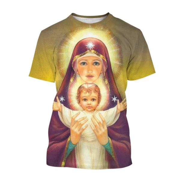 Vente chaude Vierge Marie 3D imprimé T-shirt Personnalité Christianisme Mère De Dieu Sainte Enfant T-shirts Décontracté à manches courtes T-shirt – Image 22