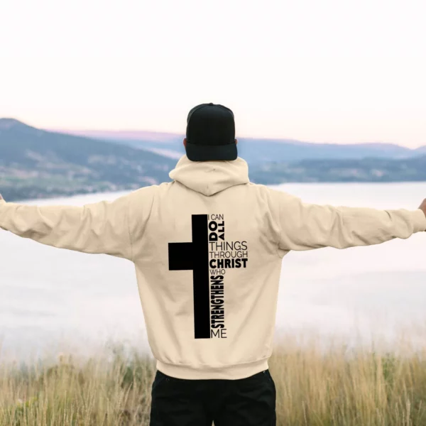 Sweat à capuche à manches longues pour hommes, thème de Jésus, croix chrétienne, imprimé document au dos, pull monochrome – Image 12