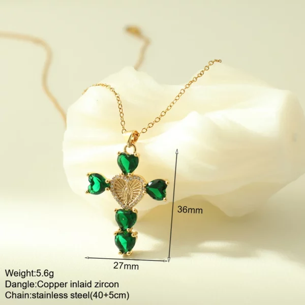 Nouveau en été couleur or bijoux pour Boho Croix et Vierge Marie Collier Pour Femmes En Acier Inoxydable Longue Chaîne Jésus Choker – Image 6