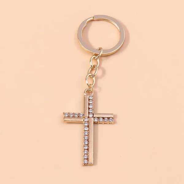 Porte-clés croix en cristal chic, porte-clés religieux de Jésus, porte-clés de voiture, pendentif de sac à main, accessoires de bijoux à bricoler soi-même – Image 17