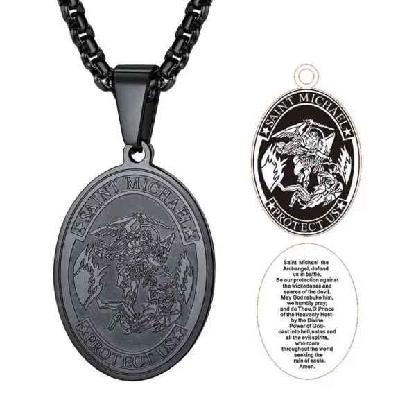 U7 – collier Saint-Michael en acier inoxydable pour homme et femme, pendentif ovale Saint bible, archange, chaîne Spiga, 22 pouces, P1063 – Image 7