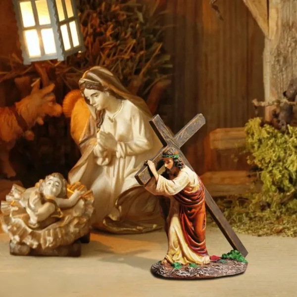 Ornement en résine de statue de croisé de Jésus, petit Jésus portant un crosson, le chemin du calvaire, décoration de la maison – Image 14