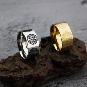 Anneaux catholiques Saint benoît pour hommes en acier inoxydable San Benito exorcisme croix Anel Masculino bijoux religieux