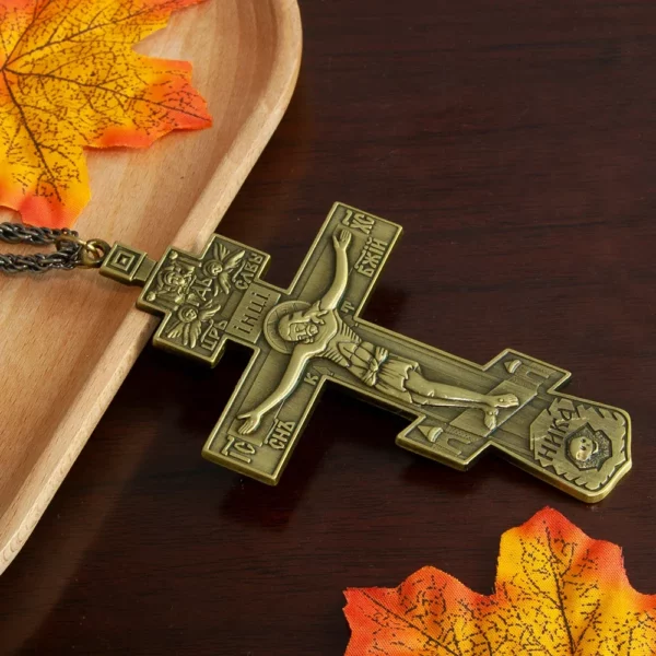Collier avec pendentif croix pectorale plaquée or, Crucifix orthodoxe de jésus-Christ, pour prêtre et croyants – Image 8