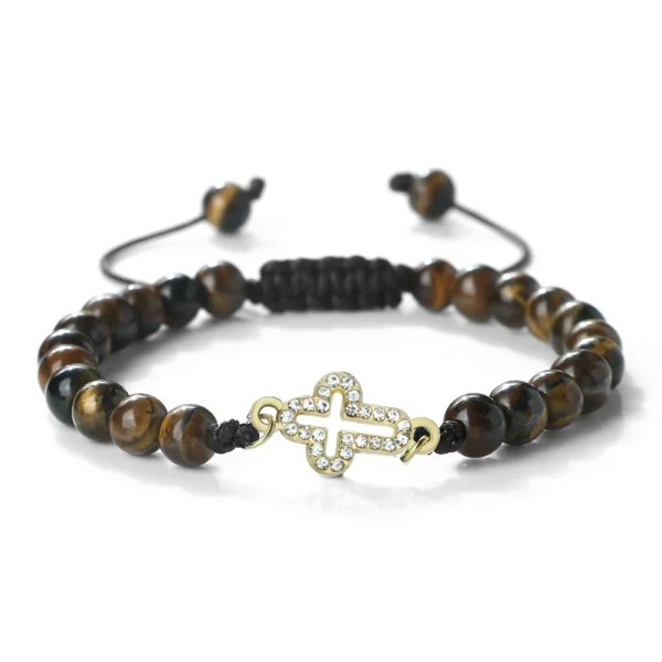 Bracelet tressé réglable en pierre naturelle de 6 mm avec pendentif croix creuse, symboles de l'harmonie spirituelle et des fées sacrées, cadeaux de yoga – Image 11