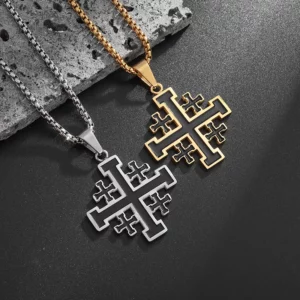 Collier croix croieuse de jérusalem médiévale en acier inoxydable, pendentif templier, bijoux de déclaration chrétienne Vintage pour hommes