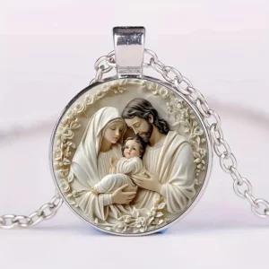 La sainte famille verre pendentif collier catholique Saint Joseph vierge marie jésus collier bijoux cadeaux de noël
