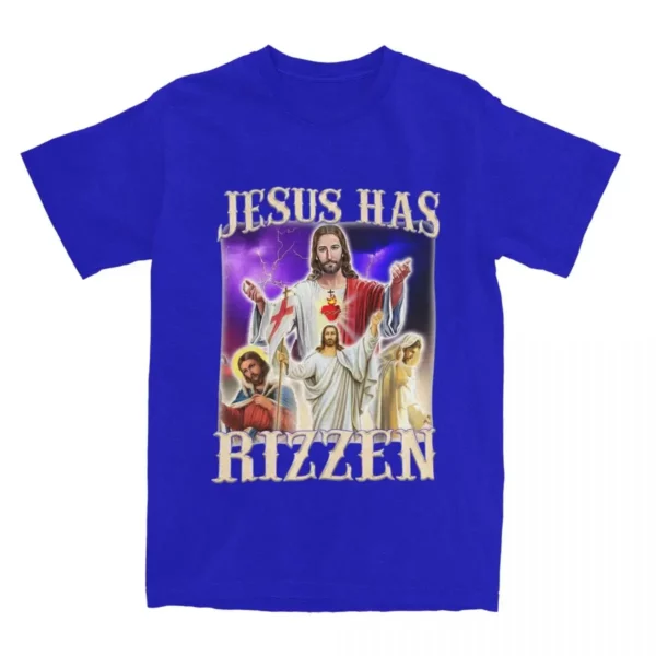Hommes femmes jésus a Rizzen Rizz Humor Christ Gag cadeau T-Shirts vêtements coton drôle catholique jésus Meme T-Shirts t-shirt vêtements – Image 15