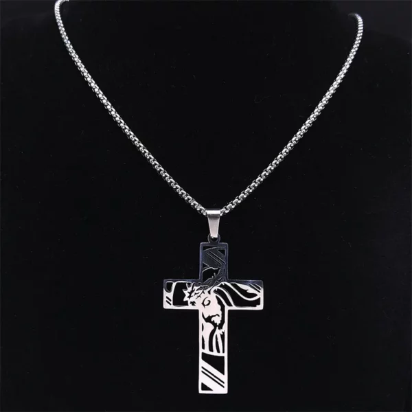 Hip Hop Punk couronne d'épines jésus croix collier pour hommes en acier inoxydable plaqué or Crucifix pendentif colliers bijoux – Image 4