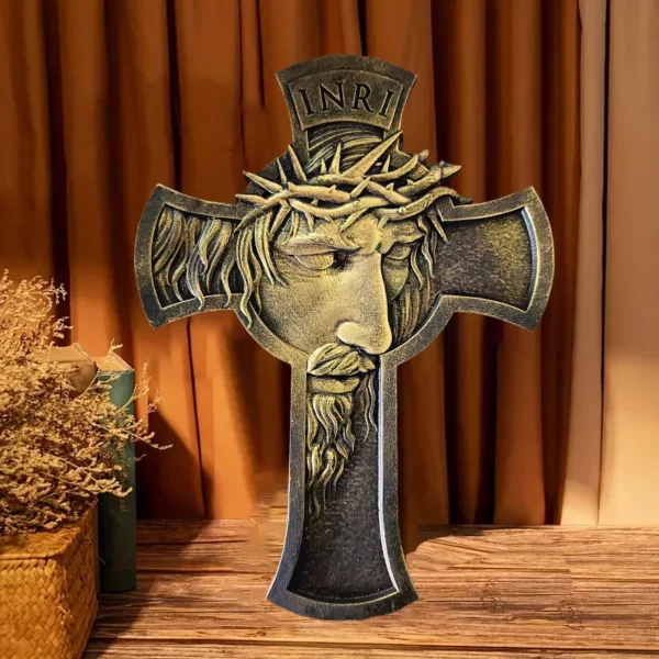 Croix murale en résine exquise, Crucifix chrétien 3D fabriqué à la main, décoration de maison, cadeau religieux pour hommes, ornement de noël et d'église – Image 3