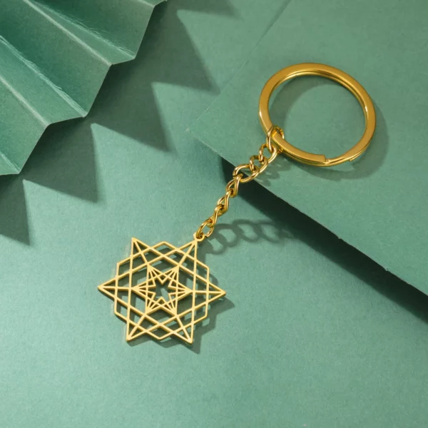 Dreamtimes-Porte-Clés Hexagramme Symdains en Acier Inoxydable, Pendentif Géométrique Juive, Étoile de FC, Cadeau Bijoux pour Femme et Homme – Image 2