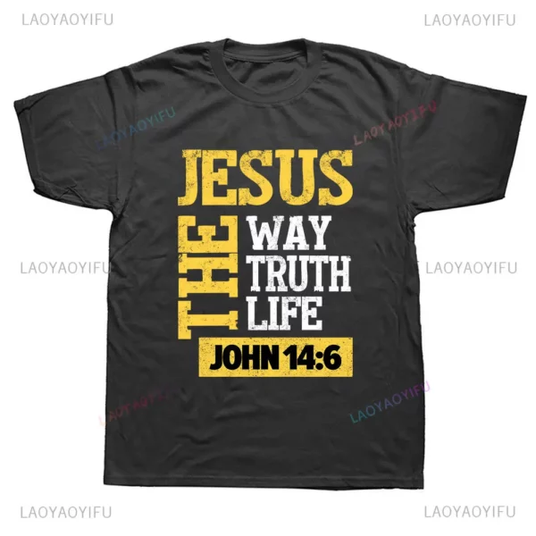 Jésus le chemin vérité vie John 14:6 t-shirts chrétiens graphique classique Streetwear à manches courtes cadeau d'anniversaire Style d'été T-shirt – Image 2