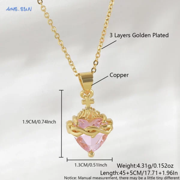MHS.SUN plaqué or sacré coeur de jésus croix collier rouge Zircon religieux catholique pendentif colliers pour femmes filles bijoux – Image 11