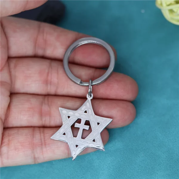 Porte-clés pendentif croix étoile de David, en acier inoxydable, pour hommes, amulette, Vintage, bijoux, cadeau – Image 22