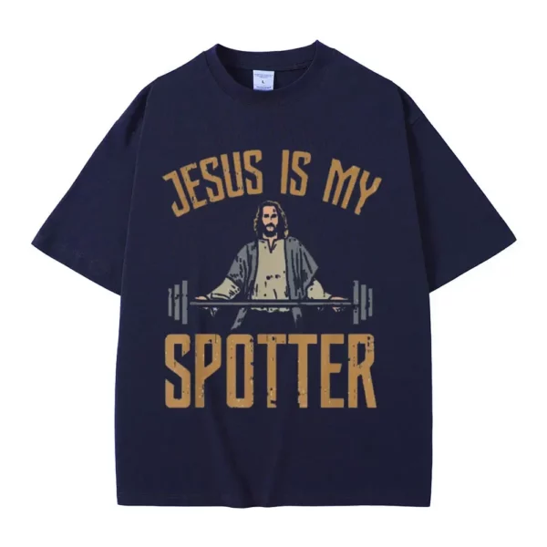 T-shirt en coton à col rond pour homme, streetwear unisexe, Harajuku, vintage, drôle, Jesus Is My Spotter, Christ Gym – Image 2